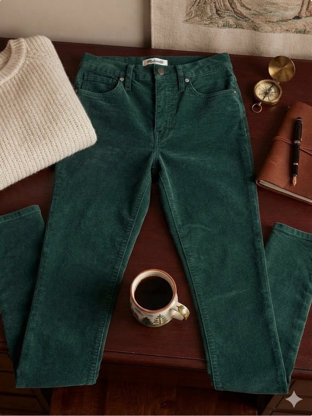 Madewell 10" High-Rise Skinny Corduroy Pants in Emerald Green - Size 27 0329
